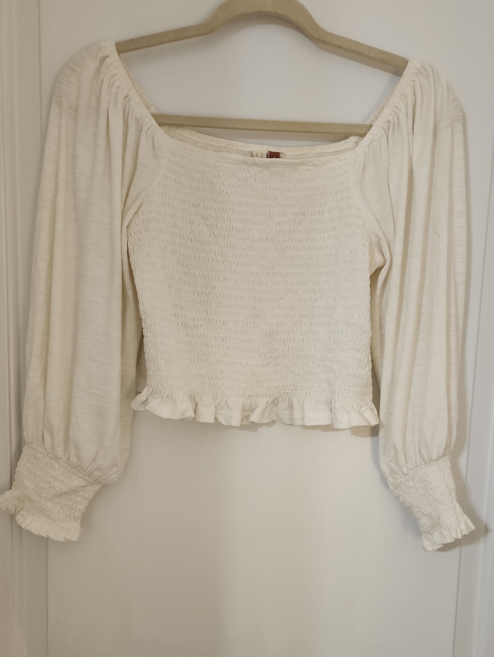 Pilcro Cream Smocked Peasant Blouse with Puff Sleeves